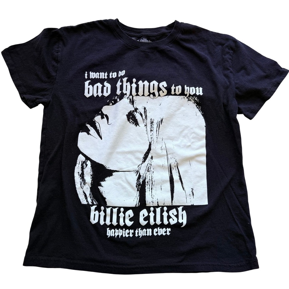 Billie Eilish Women Happier Than Ever Bad Things T-Shirt Large‎ Black Tee Grunge